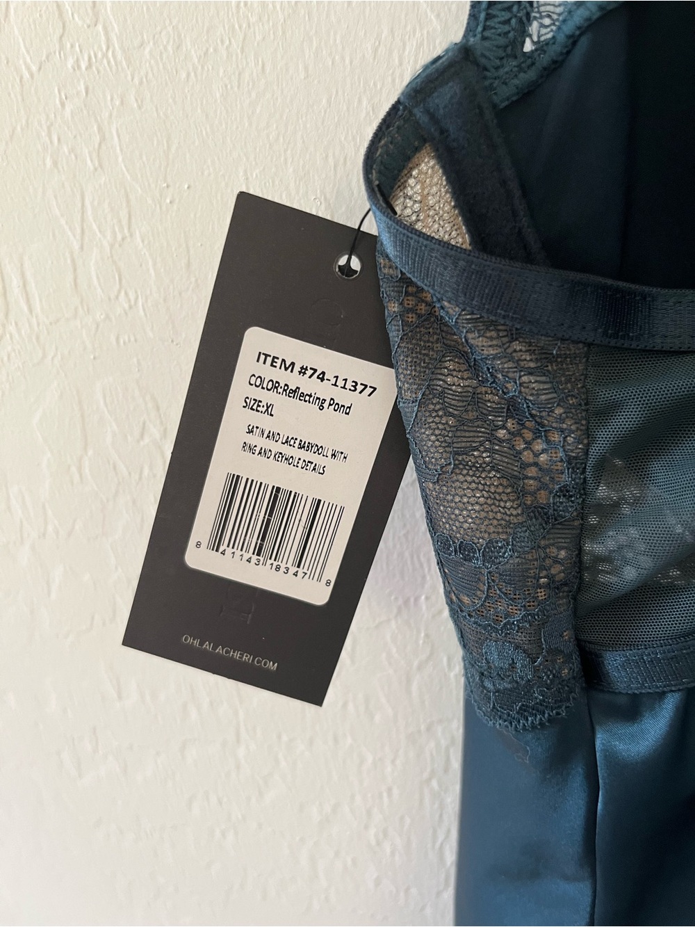 Oh La La Cheri Satin Lace Chemise - Lake Blue Size XL - Picture 6 of 8